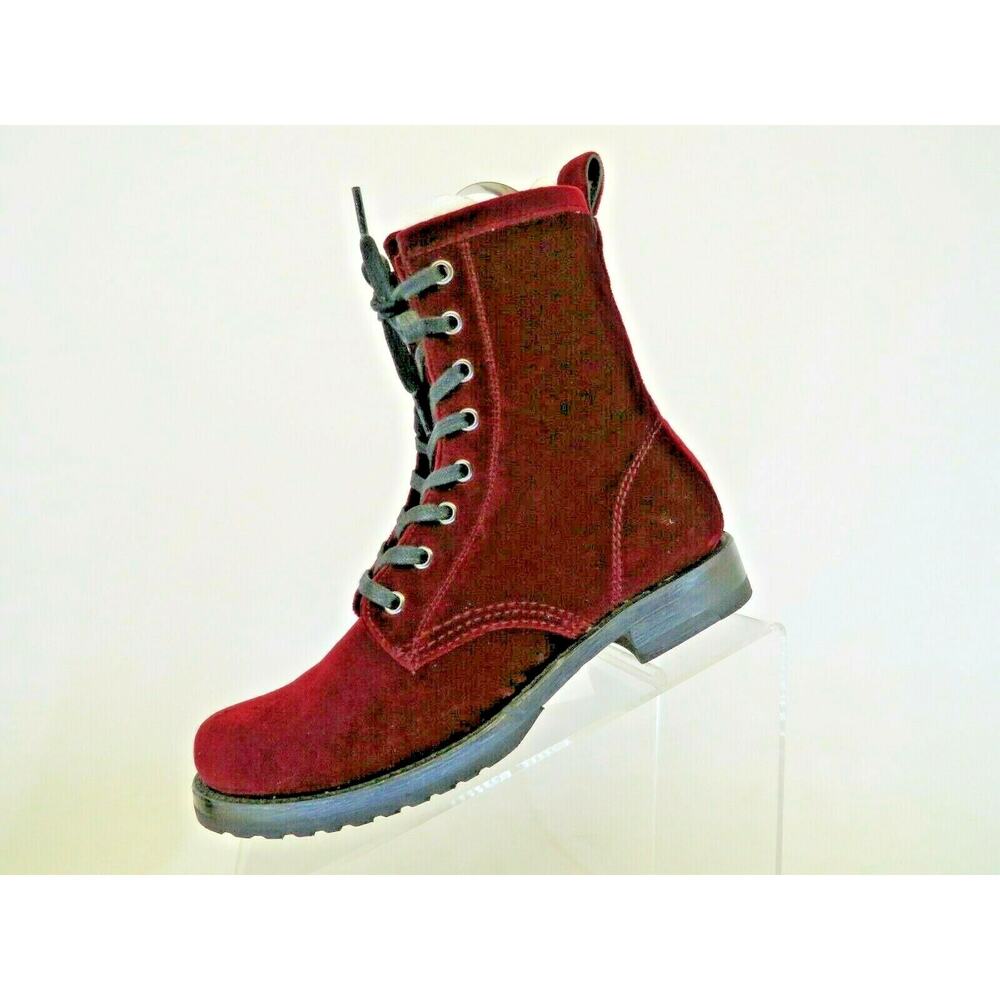 FRYE Red Velvet Combat 6.5" Ankle Boots Bootie Womens Size 6 B - Picture 3 of 11